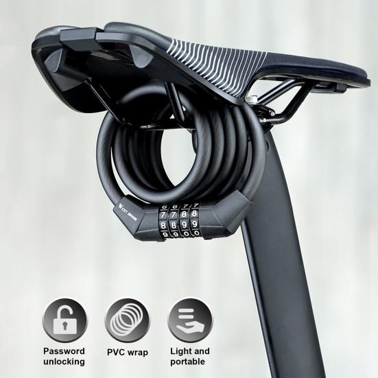 Bike Cable Combination Lock 4-Digit Password Anti-theft Bicycle Lock Cable Lock with Zinc Alloy Core for MTB Road Bike Scooter