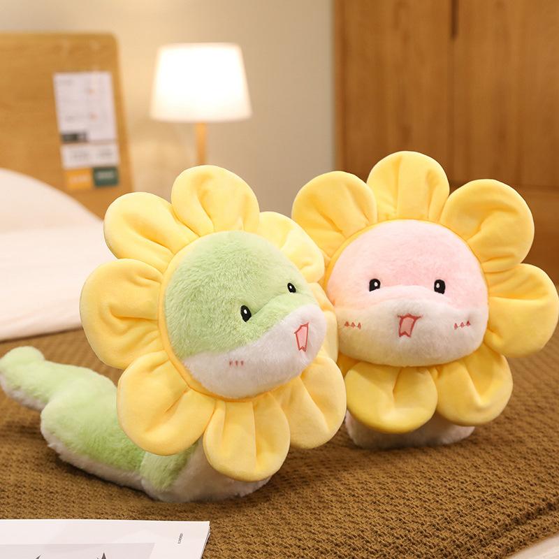 Cute Cartoon Sun Flower Snake Doll Plush Toy Simulated Snake Baby Doll Year of Snake Gift Children's Pillow
