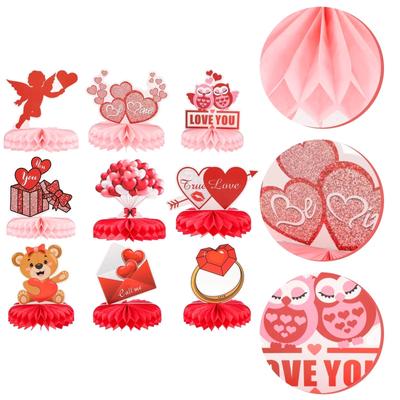 9pcs Valentine's Day Honeycomb Centerpieces Decoration Valentine Party Supplies