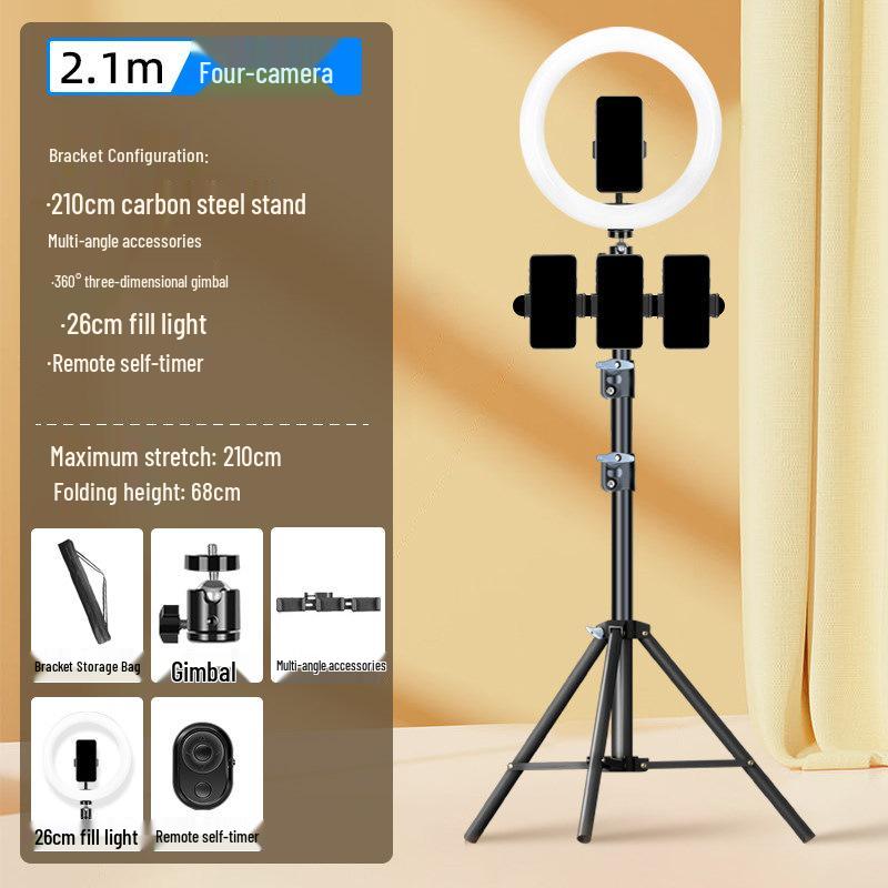 Carbon Steel Mobile Phone Holder with Fill Light - Dual-Position, Professional, Designed for Live Broadcasts.