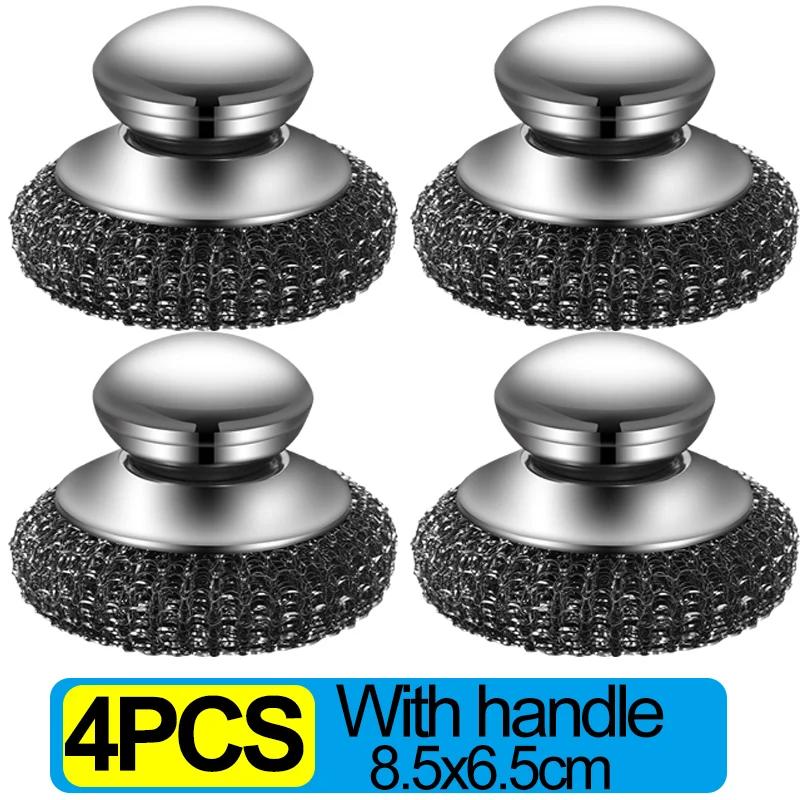 6/1Pcs Pot and Dish Brush Stainless Steel Round Handle Steel Ball Household Rust Removal Cleaning Tool Kitchen Utensils Scrubber