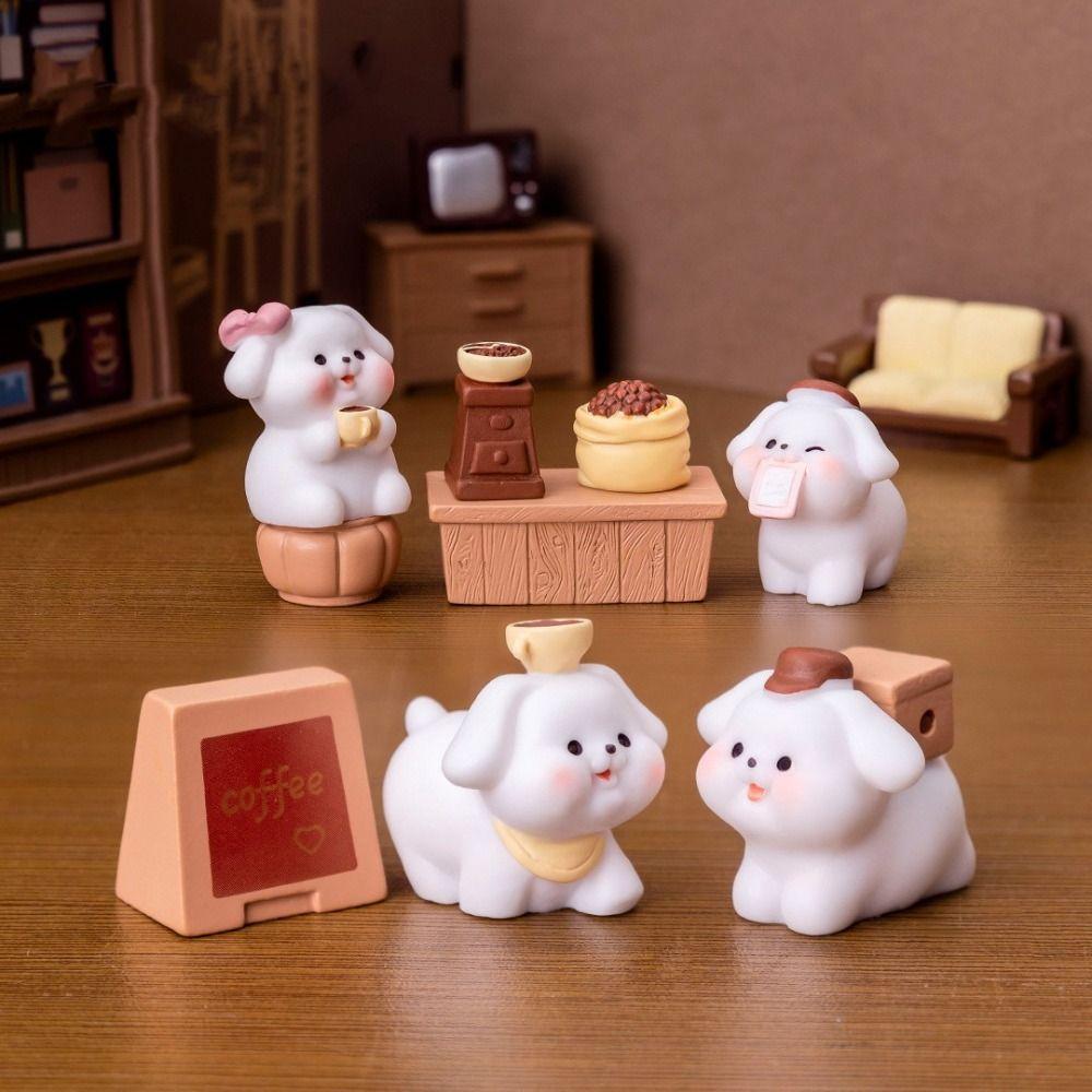 Dog Coffee Shop Animals Statue DIY Doll House Miniature Figurines Creative Mini Animals Figurine