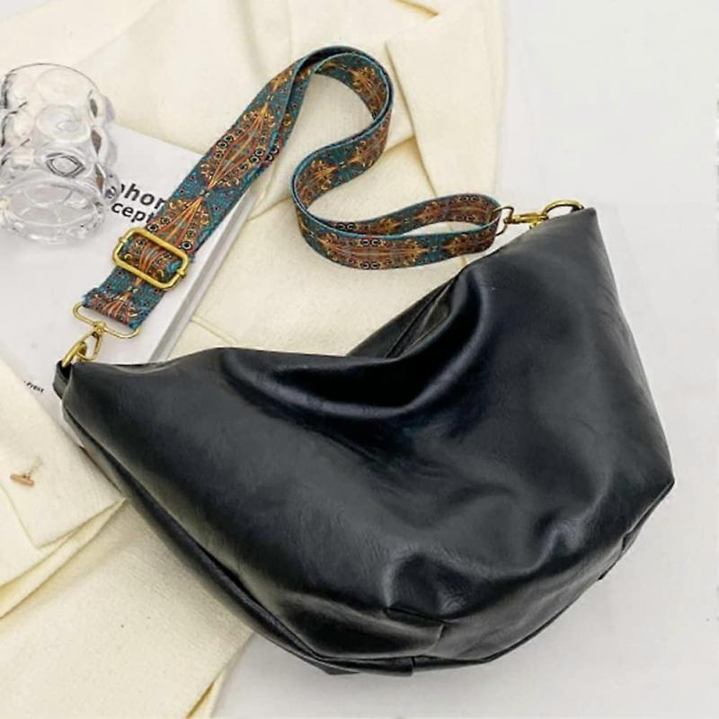 Messenger Bag for Women, Fashionable Casual Shoulder Bag, Adjustable Strap, Large Capacity, Solid Black for Weekend Travel