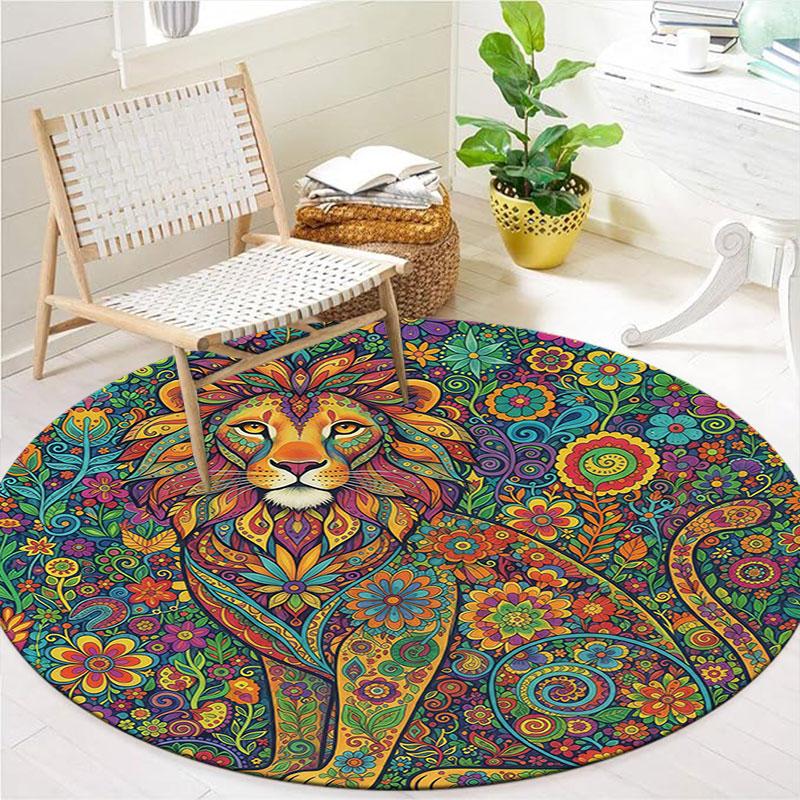 Mandalapainting Round Area Rug,Carpet Rug for Living Room Bedroom Sofa Playroom Decor,Non slip Floor Mat
