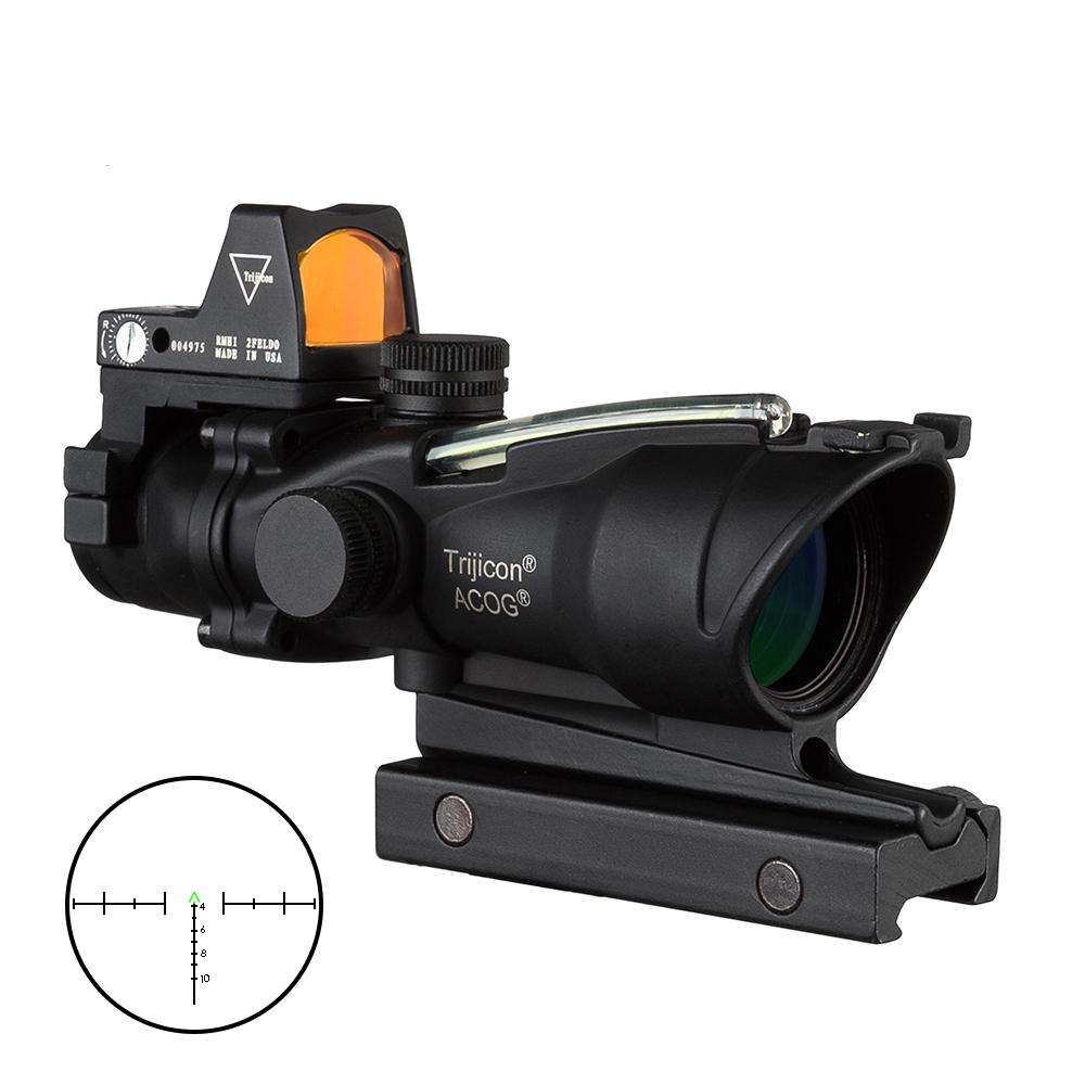 Acog 4x32 Optic Scope Riflescope Cahevron Reticle Fiber Green Red Illuminated Optic Sight With RMR
