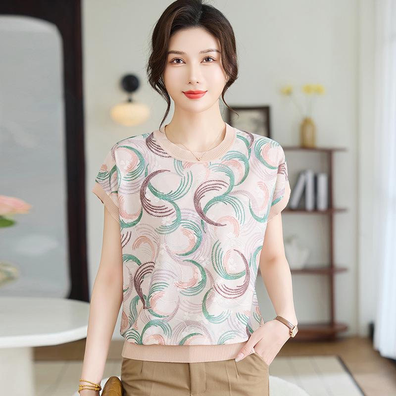 Stylish Ice Silk Summer Top for Petite and Middle-Aged Women