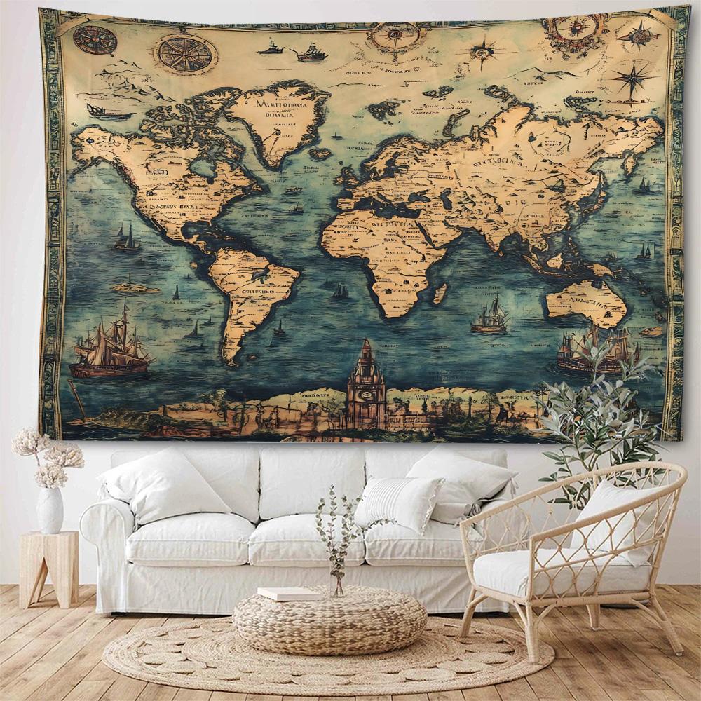 Vintage nautische wereldkaart achtergrond decoratie wandtapijt Oude nautische kaart wandtapijt Woondecoratie