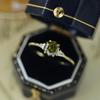 Fashionable and Creative Genuine S925 Silver Six-Prong Geometric Olive Green Jewelry Ring for Women Zircon Rings