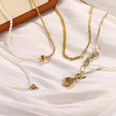 European and American Necklaces, Collarbone Chains, Simple Double-layer Niche Fashion Retro Pearl Love Splicing Chains