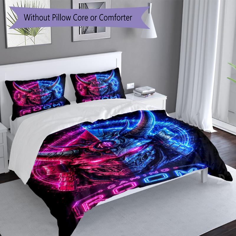 3Pcs Neon Samurai Room Bedding Quilt Set Quilt Cover Gift For Fans 1 Duvet Cover 2 Pillowcase Game521