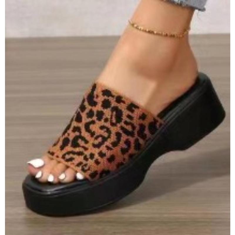 Platform slippers women's large size wedge slippers colored one-word platform slippers summer striped women's shoes