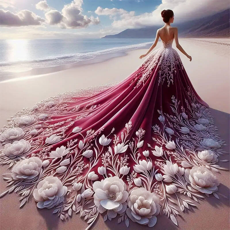 

Алмазная мозаика своими руками Вечернее платье Женщина Полная алмазная живопись Морской пейзаж Домашний декор Стразы Round 20x20cm