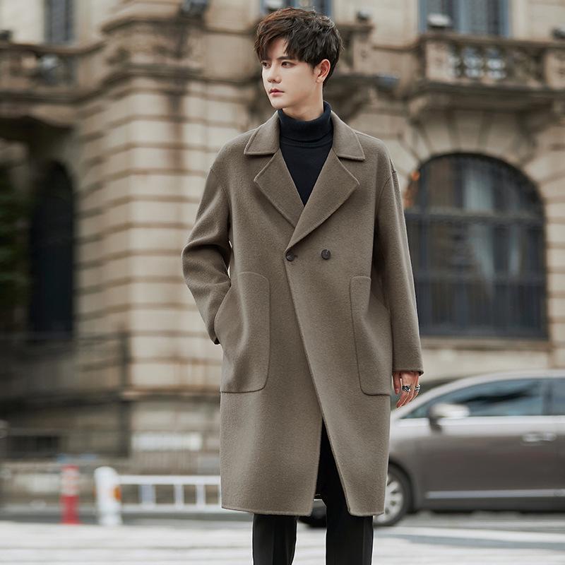 

Men s High-End Mid-Length Wool Double-Faced Coat with Lapel - Thick, Solid Color, Luxurious Feel XXL
