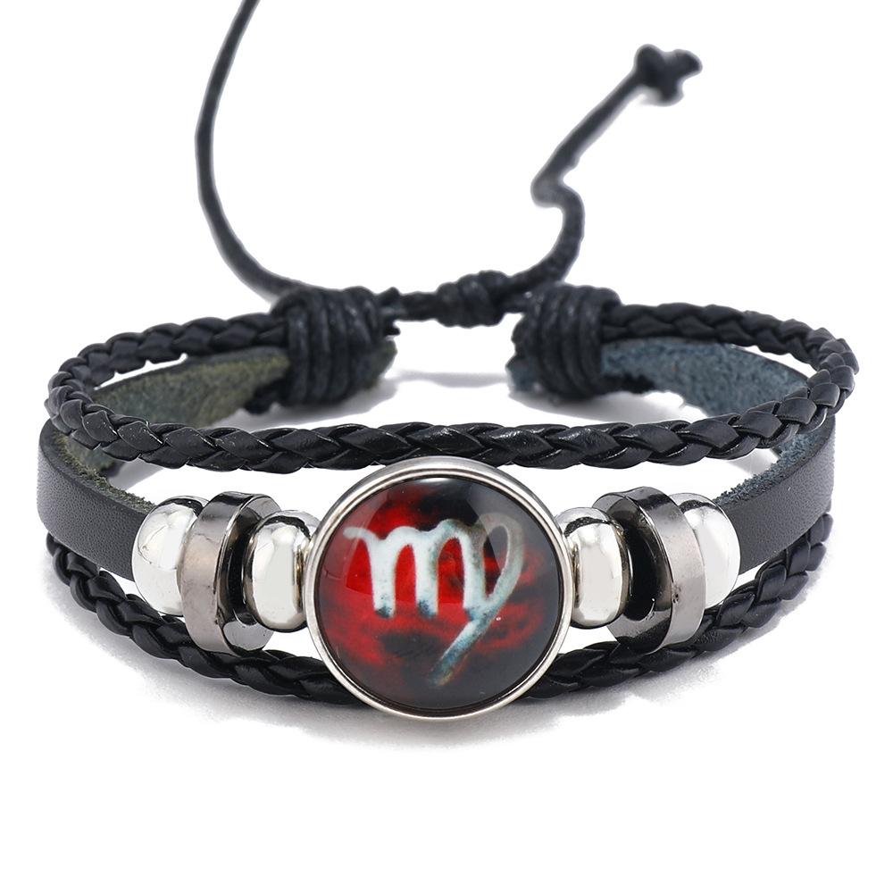 New 12 Constellation Luminous Cowhide Bracelet, Personalized Retro Men and Women Couple Jewelry Bracelet, Twelve Constellation Jewelry