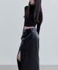 Musinsa Standard Woman Women'S Synthetic Leather Slit Long Skirt [Black]