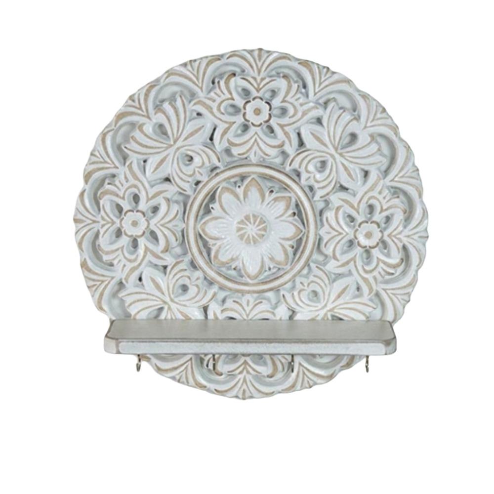 Decorative Round Carved Rack Bohemian Style Floating Shelf Retro Wall Shelf  Living Room
