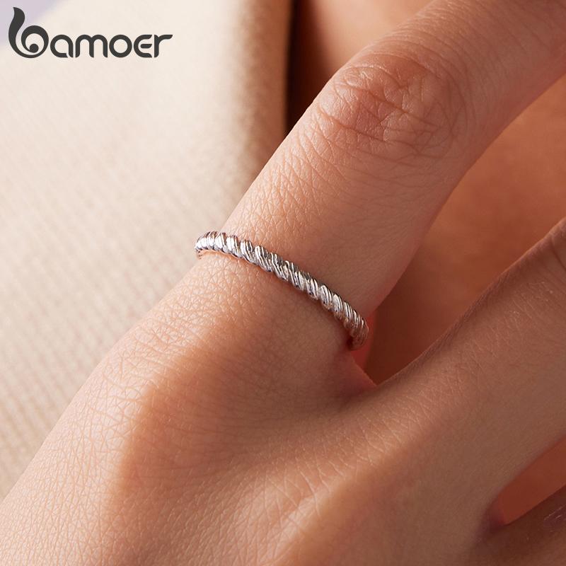 Bamoer 925 Sterling Silver Twisted Braided Open Ring Trendy Stackable Cross Ring for Women Teens Minimalist Daily Gift 2.2mm