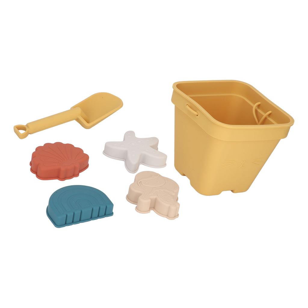 Travel Friendly Silicone Beach Toys Set with Bucket Shovel 4 Sand Moulds Sand Toys for Toddlers Kids