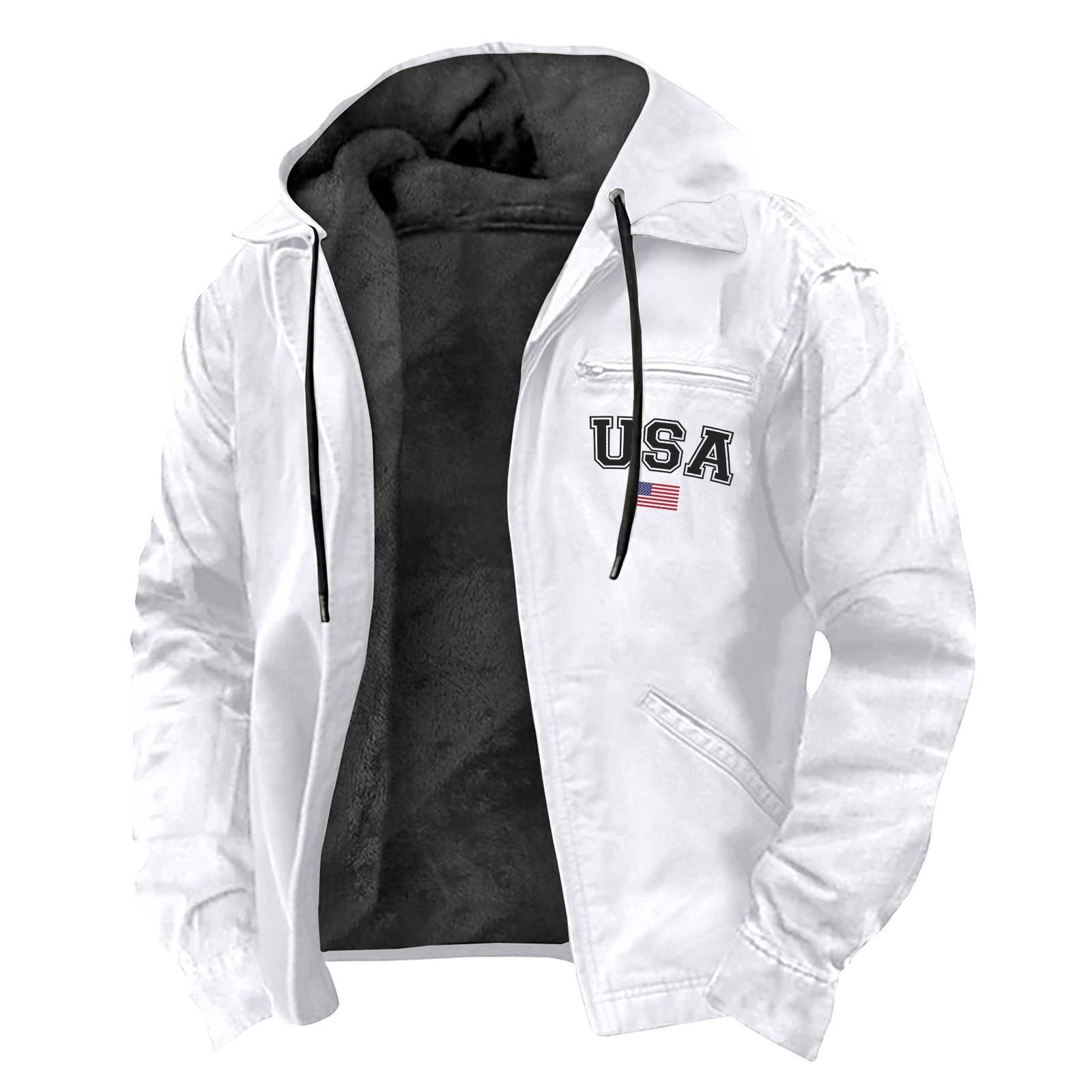 

Чоловіча повсякденна куртка на блискавці з кишенею і капюшоном Чоловіча однотонна модна тепла куртка XXXXXXXL білий