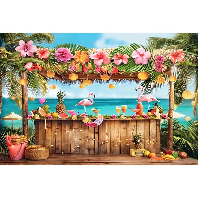 Bonvvie Photography Background Summer Beach Hawaii Luau Aloha Flamingo Holiday Party Decor Birthday Backdrop for Photo Studio
