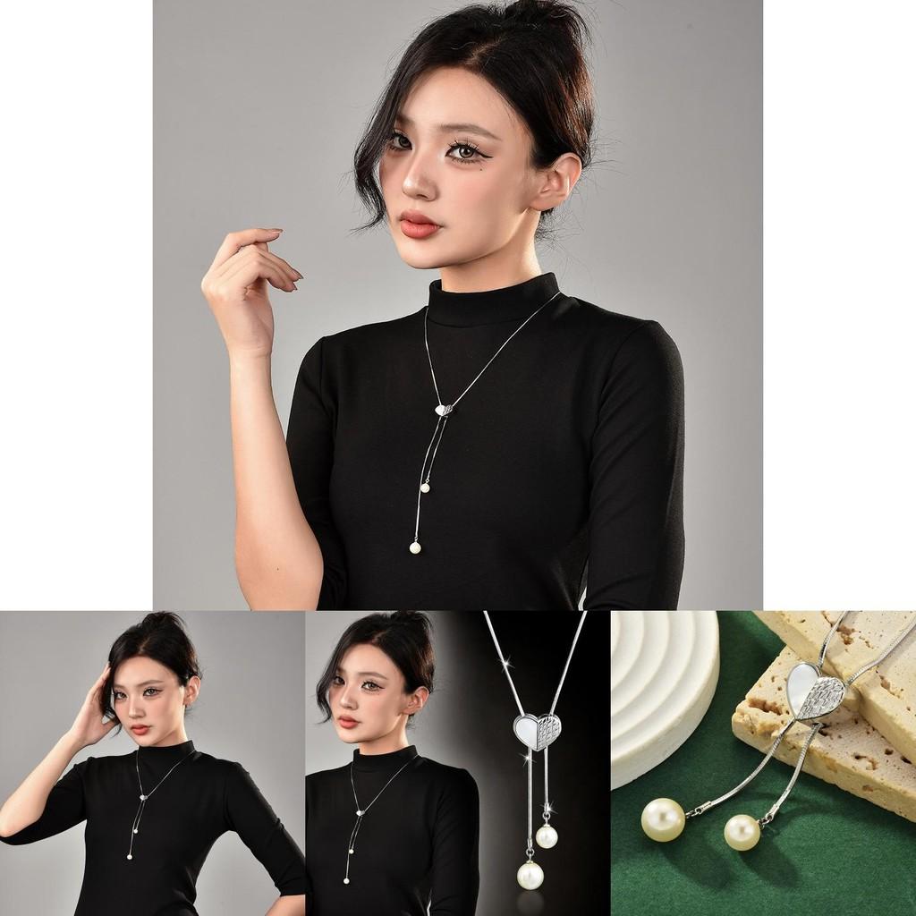 Gorgeous Heart Pendant Long Necklace In Mixed Materials With Magnetic Closure For Women