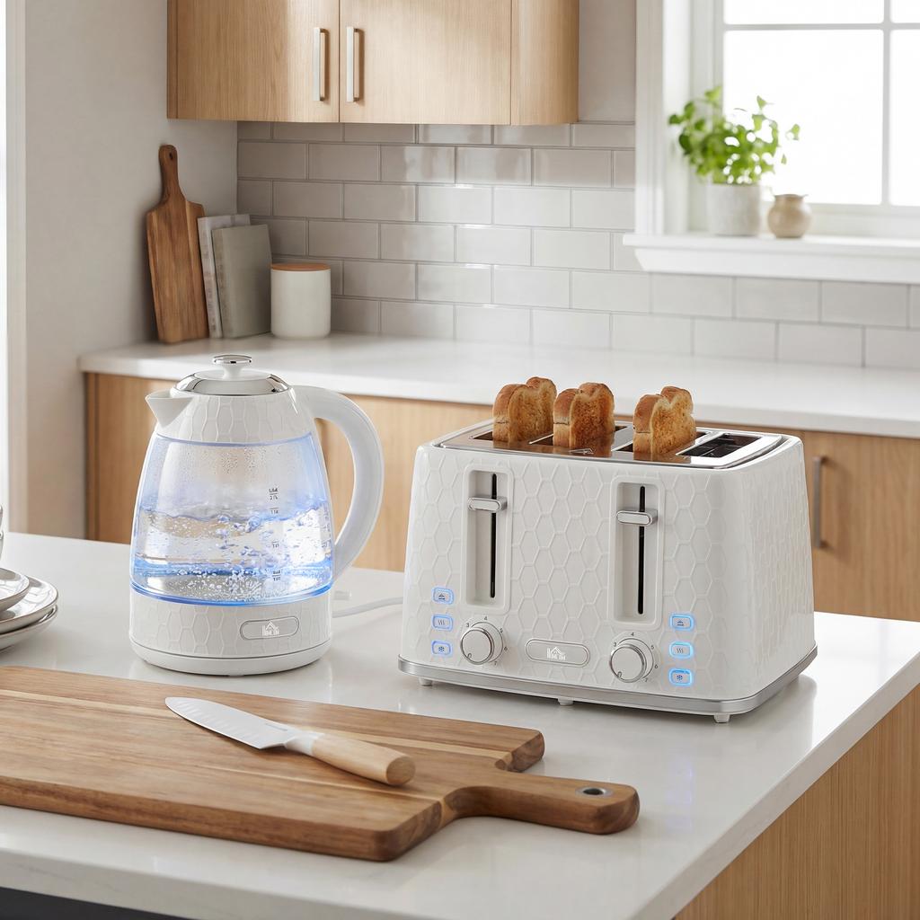 Kettle and Toaster Set, 1.7L 3000W Rapid Kettle with Strix Thermostat, 4 Slice Toaster with 7 Browning Controls, Cream