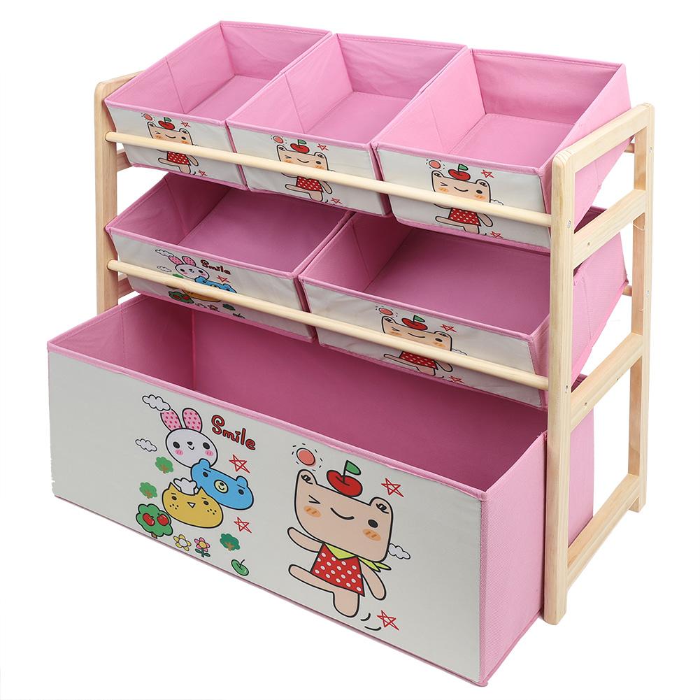 Lovely Pink Cartoon Children Kids Storage Box Wooden Toy Storage Shelf
