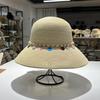 Counter quality pearl woven belt dome elegant straw hat sunshade summer outing wide brim top hat women's sunscreen hat