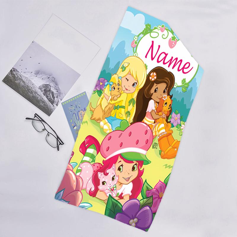 1pc Strawberry Princess1 Beach Towel with Custom Name, Beach/Swimming/Bath/Picnic/Camping Towel, Suitable for Seaside Beaches