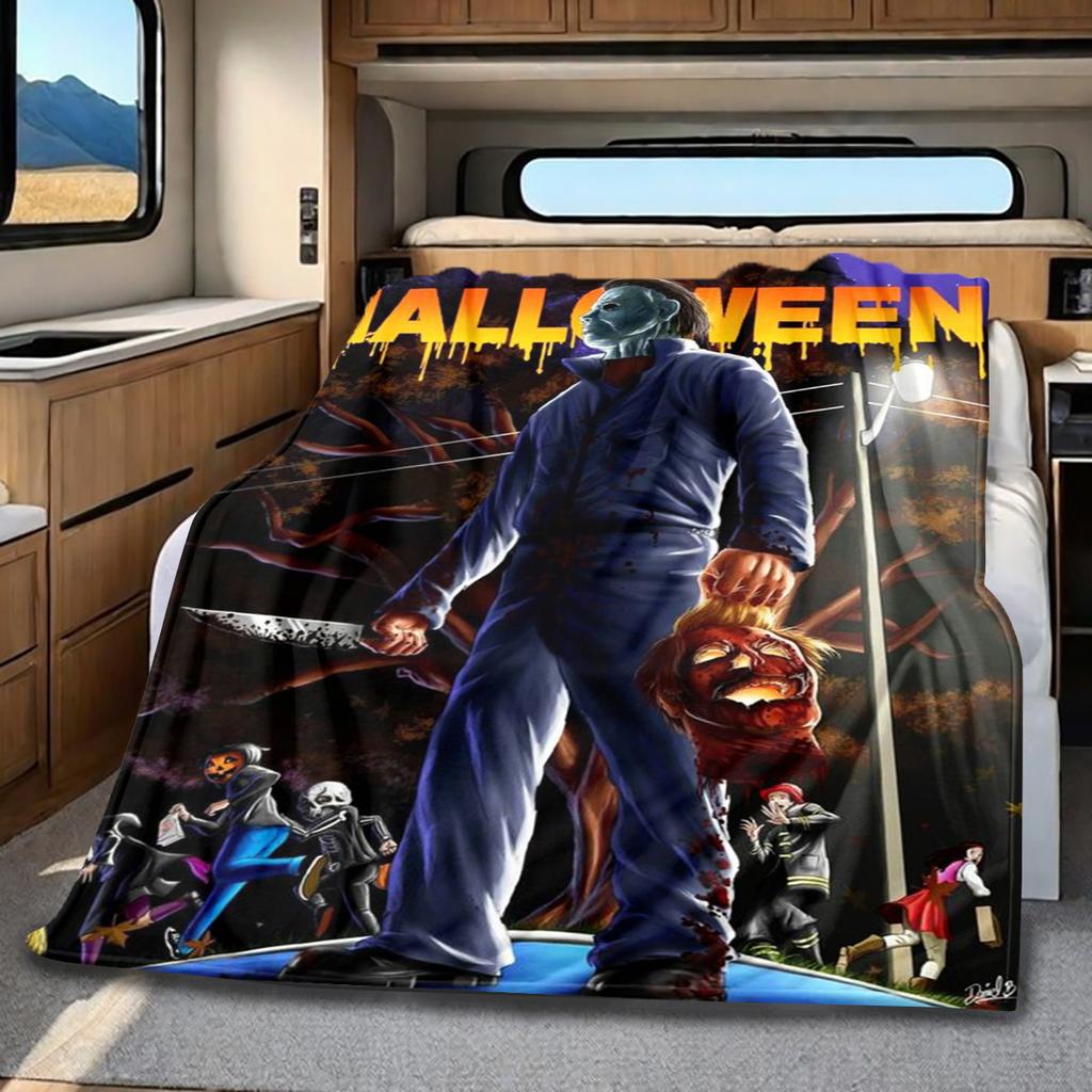 Couverture Affiche de Film d'Horreur Halloween Parfaite Toutes Saisons Douce Confortable Canapé Bureau Sieste Voyage Cadeau Festif