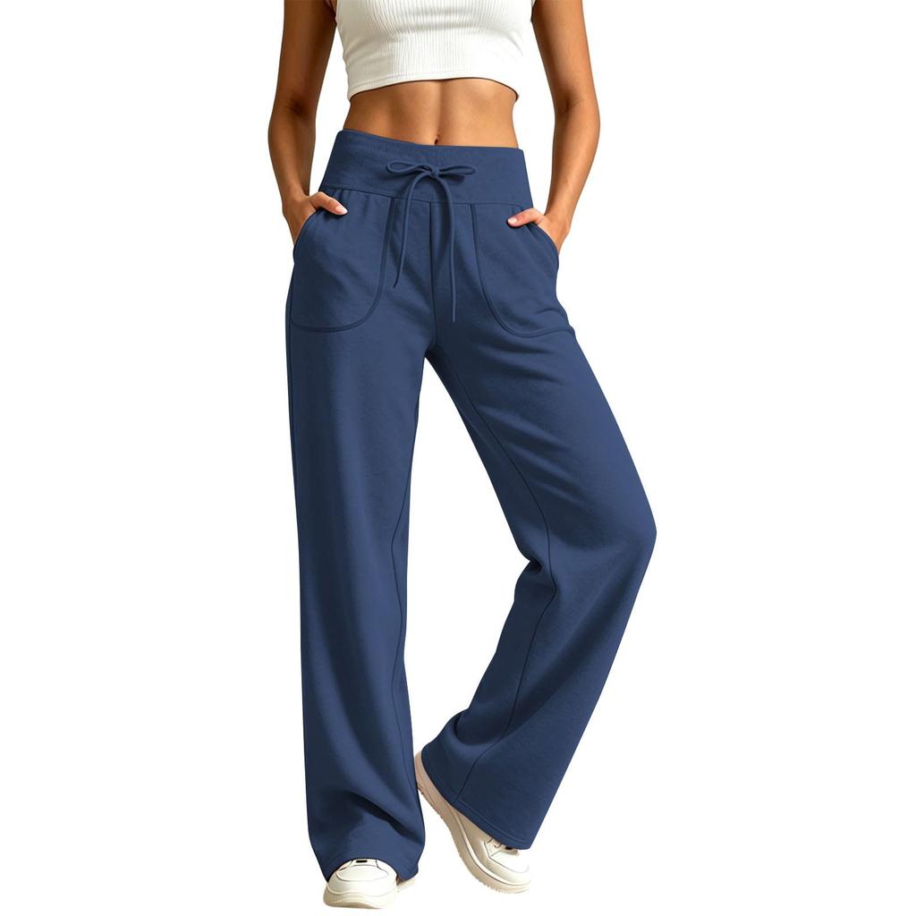 Damen Freizeit Locker Geschnittene Weite Beine Jogginghose Kordelzug Taille Mit Taschen Bequeme Lange Loungehosen