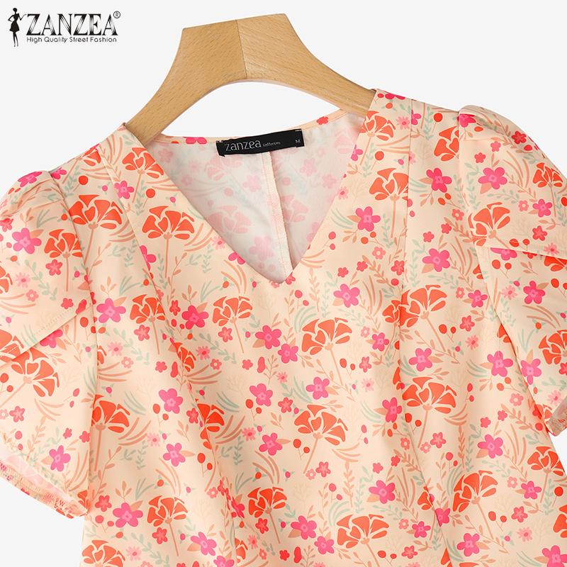 ZANZEA Lässige Sommerbluse mit V-Ausschnitt und kurzen Ärmeln für Damen