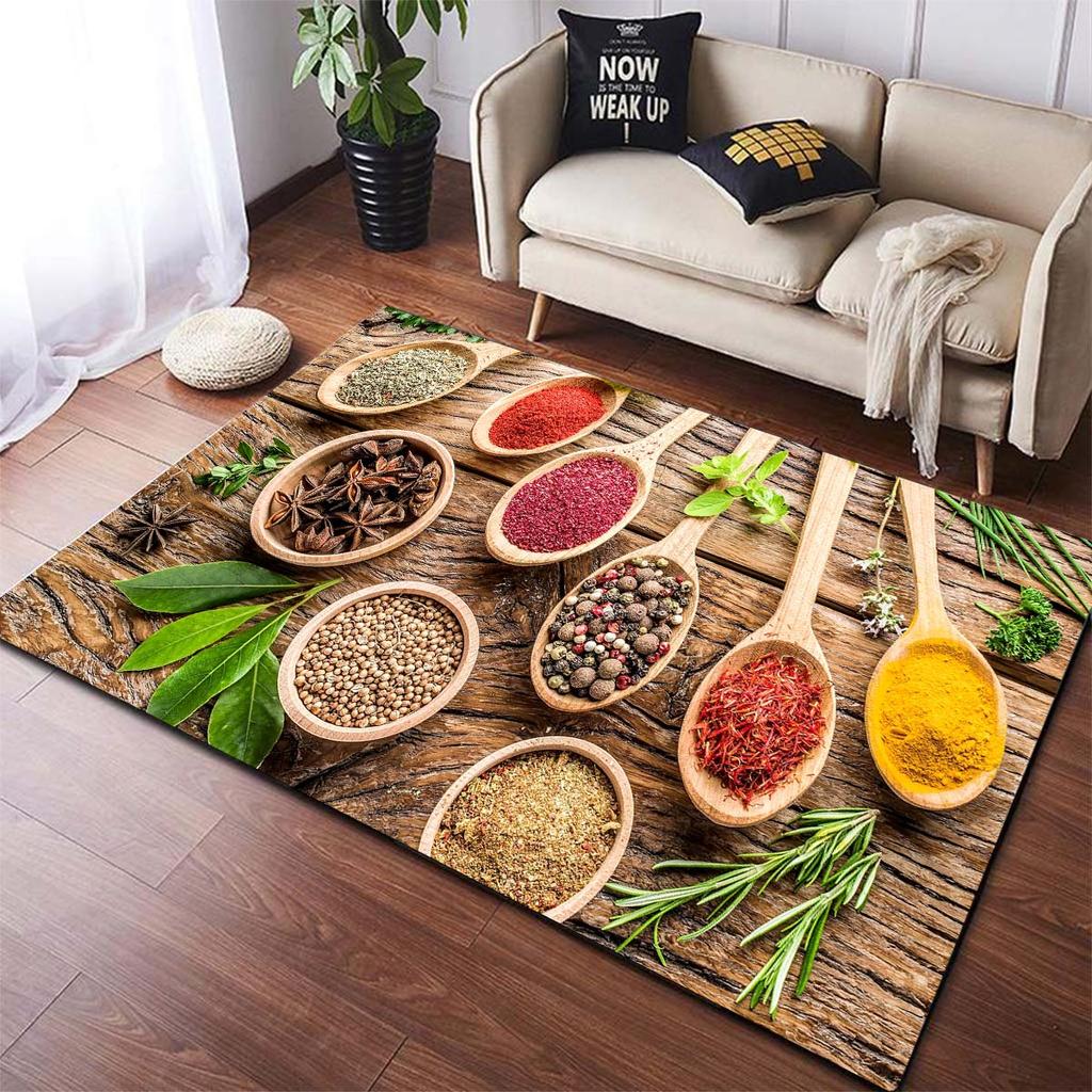 Fußmatte mit schönem Gewürz- und Geschirr-Muster, für Küche, rutschfeste Fußmatten, Badezimmerbereich, Schlafzimmerteppich