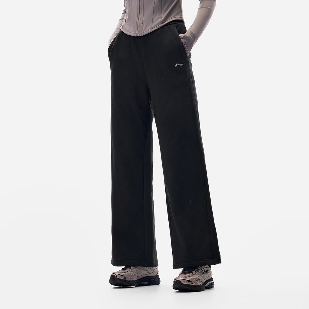 Li Ning Fitness Series Logo Embroidered Fleece Knit Sports Pants Women pants AKLV972-8