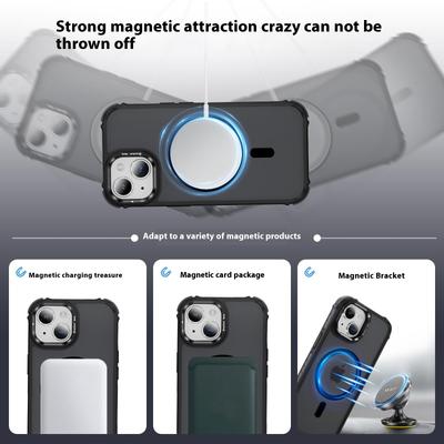 For iPhone 14 Case with Lens Kickstand Matte Back Cover Compatible with MagSafe