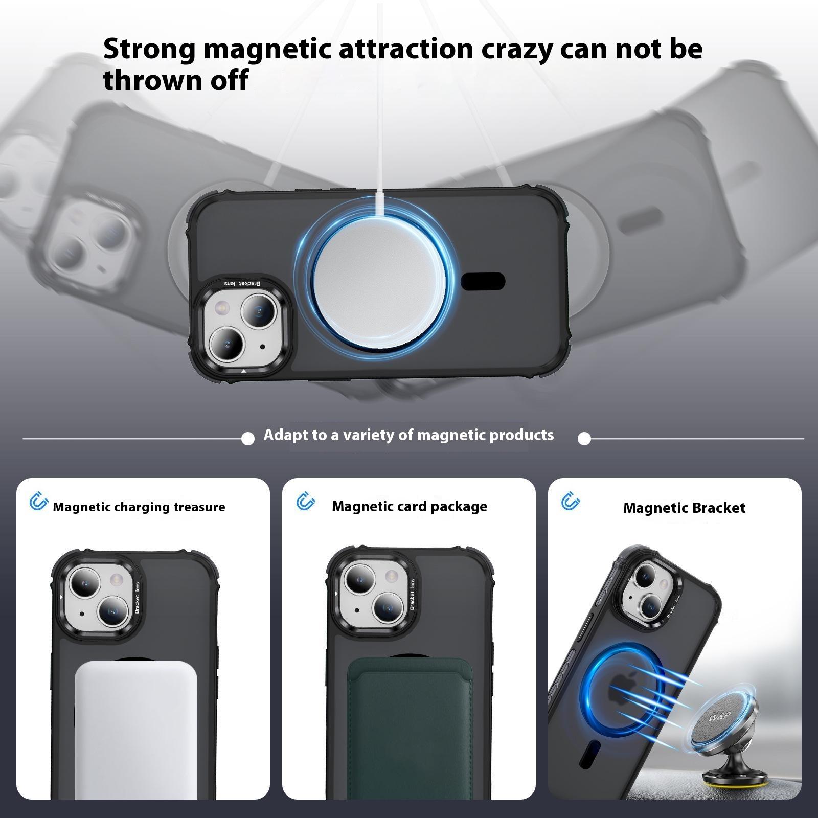 

For iPhone 14 Case with Lens Kickstand Matte Back Cover Compatible with MagSafe Black
