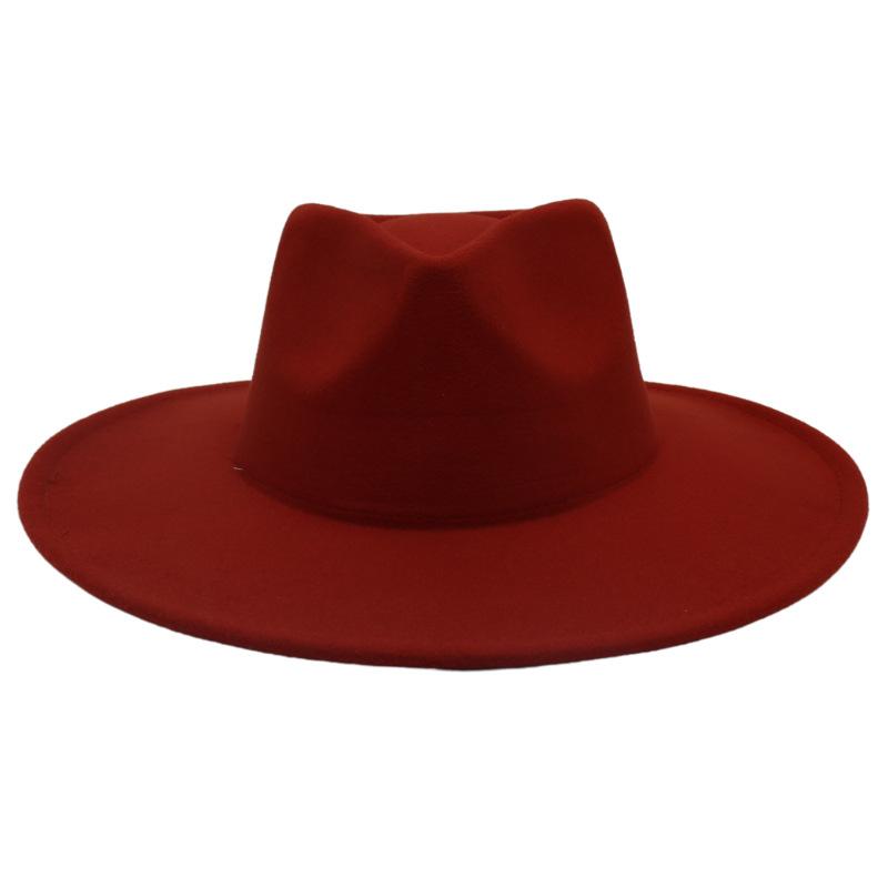 Big Brim Top Hat Women'S Coat With Hat Felt Hat Solid Color Cashmere Jazz Hat