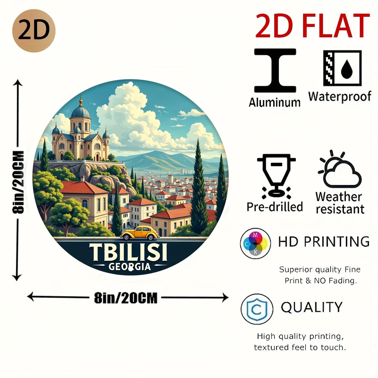 D Plane Circular City Themed Art Piece Tbilisi Georgia Depiction Style Illustration Featured Design Ideal for Home or Travel 20x20cm(8x8inch)