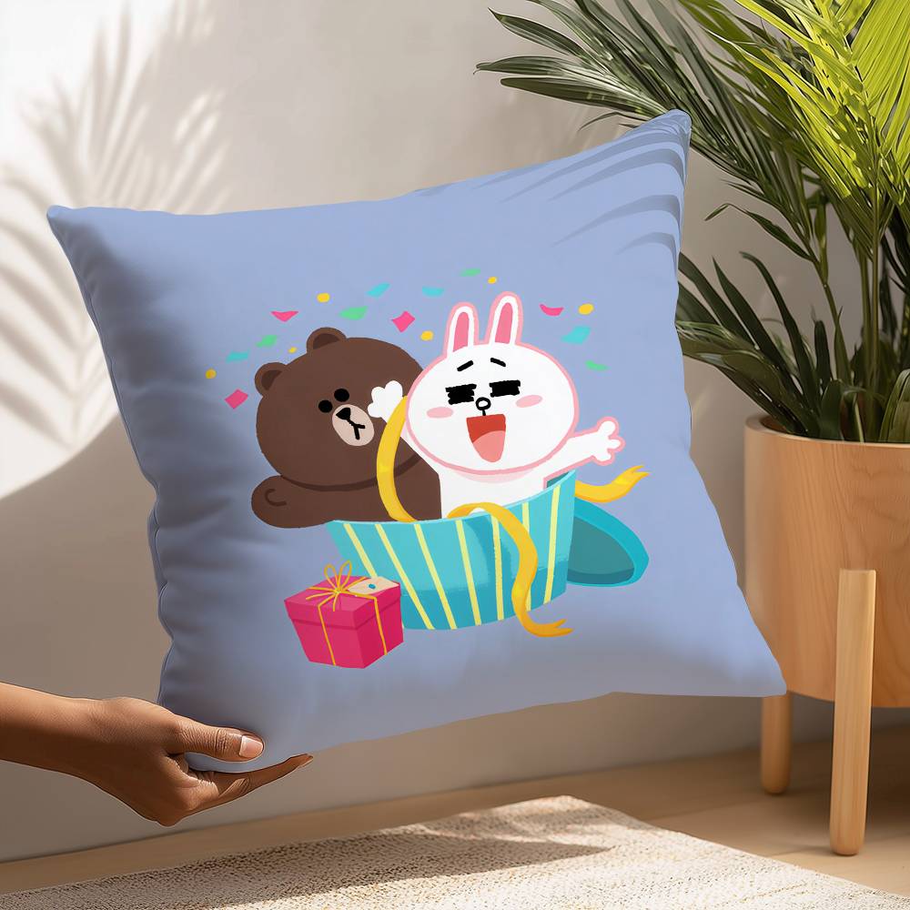 B-Brown und C-CONY Kissenbezug Plüschstoff Weicher Kissenbezug Beidseitig bedruckt Kissenbezug Haushaltsgeschenke