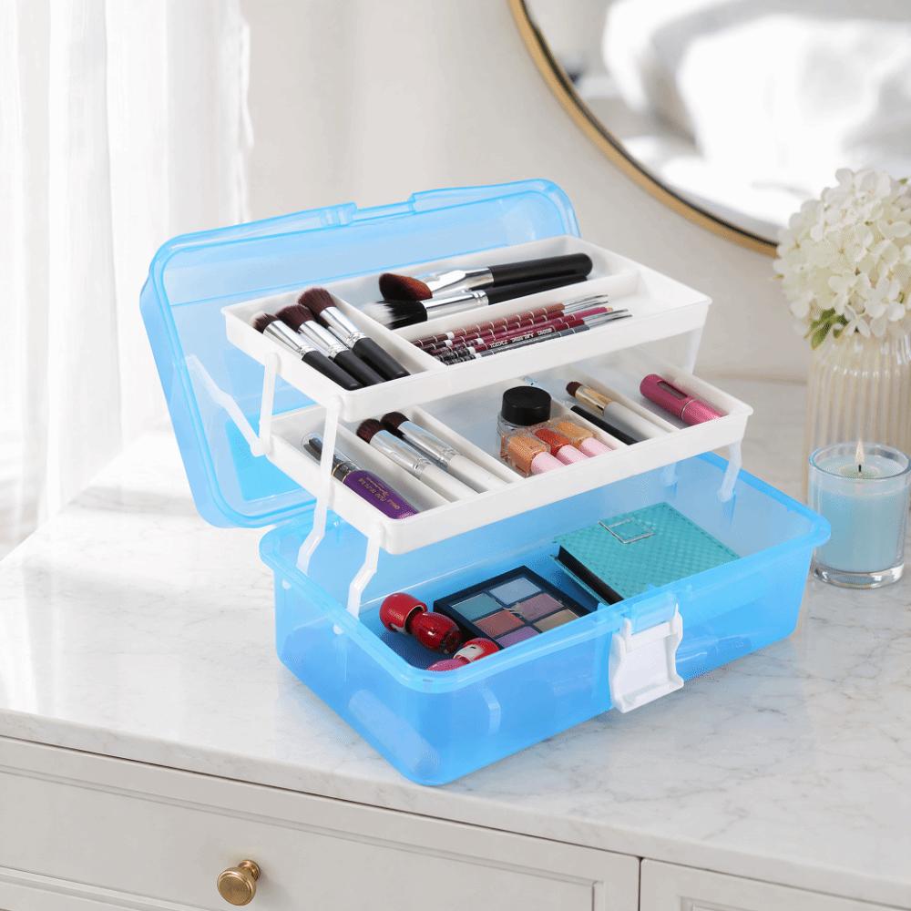 Blue Color Nail Art Storage Box With Handle Buckle Craft Storage Case For Baking Supplies