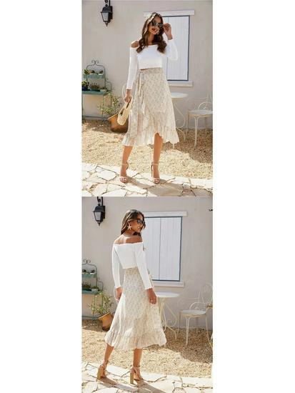 Women's Chiffon Floral Print Irregular Tie-Up Slit Half-Skirt