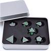 Metall Polyedriska Tärningar Glänsande Svart Kropp och Mörkgröna Siffror Zinklegeringstärningar med Metallfodral