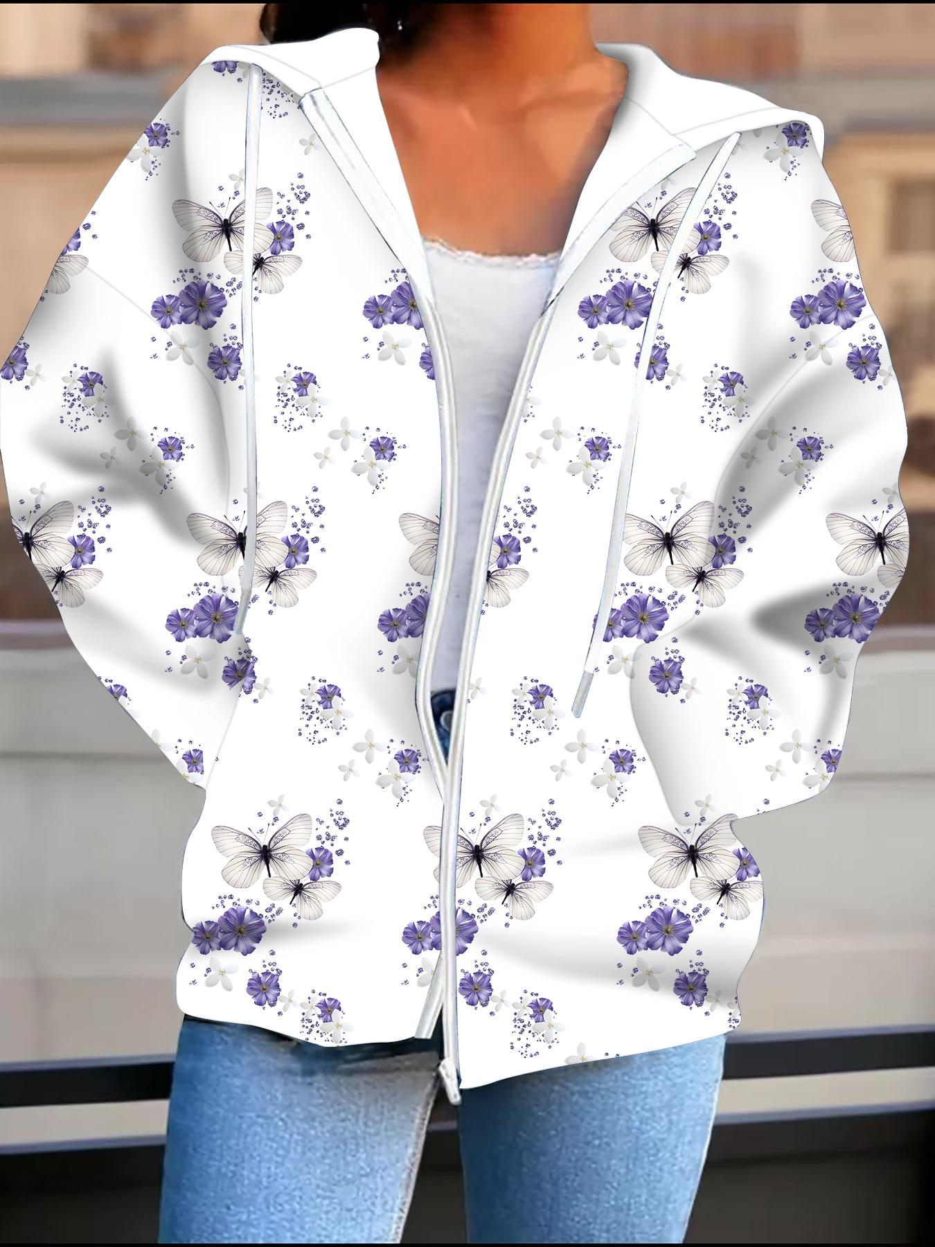 

Цветочный 3D-принт Кардиган с капюшоном Большого размера Осень Зима Ретро 6XL фиолетовый