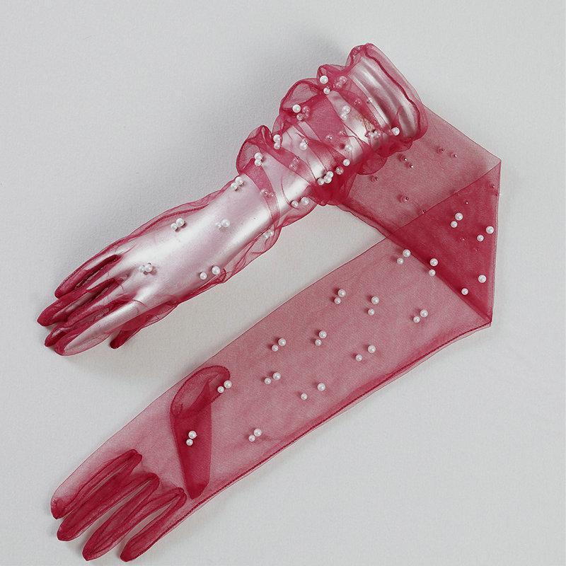 Weiße Hochzeitshandschuhe Mesh-Handschuhe Lange Handschuhe Weiße Garnhandschuhe Brauthandschuhe