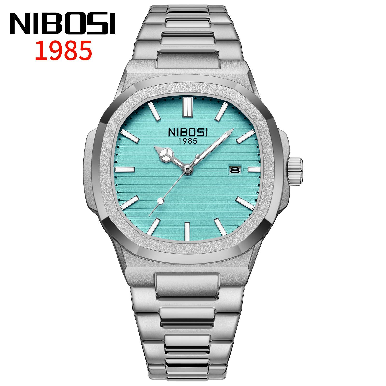 

NIBOSI Роскошные мужские наручные часы Водонепроницаемые Люминесцентные Часы-хронограф для мужчин Мужские кварцевые часы из нержавеющей стали небесно-голубой/серебряный