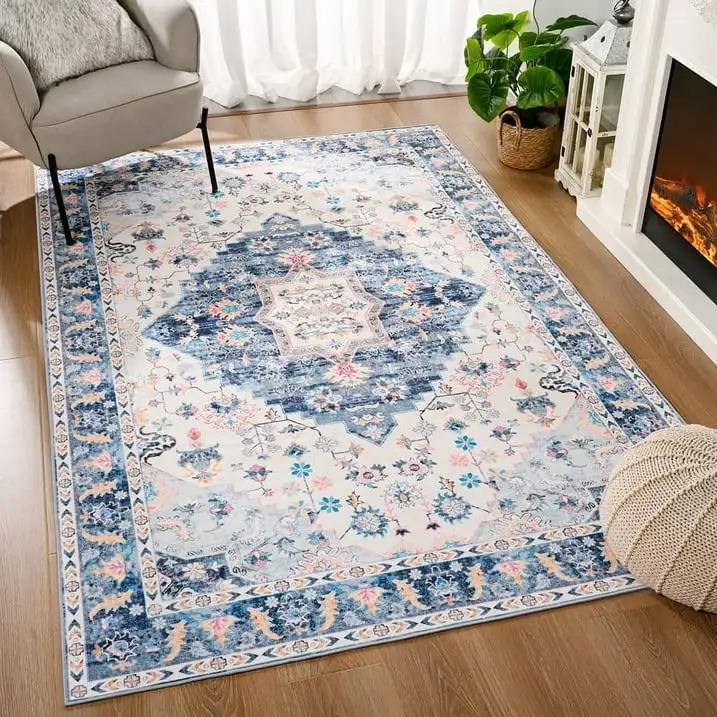Soft Boho Carpet for Living Room Bedroom Restaurant Persian Rug Large Size Area Vintage Flower for Boys Girls and Adults Mat