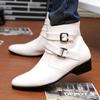 Fashion Spring Simple Style Man White Elegant Shoes Big Size 47 High-top Dress Shoes Men Point Toe Leather High Heel Shoes for Men Boots