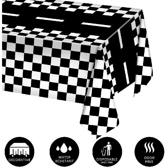 3 Packs Checkered Race Car Party Tablecloths Black and White Checkered Stripes Theme Party Touchdown Table Cover for Motor Racing Birthday Party