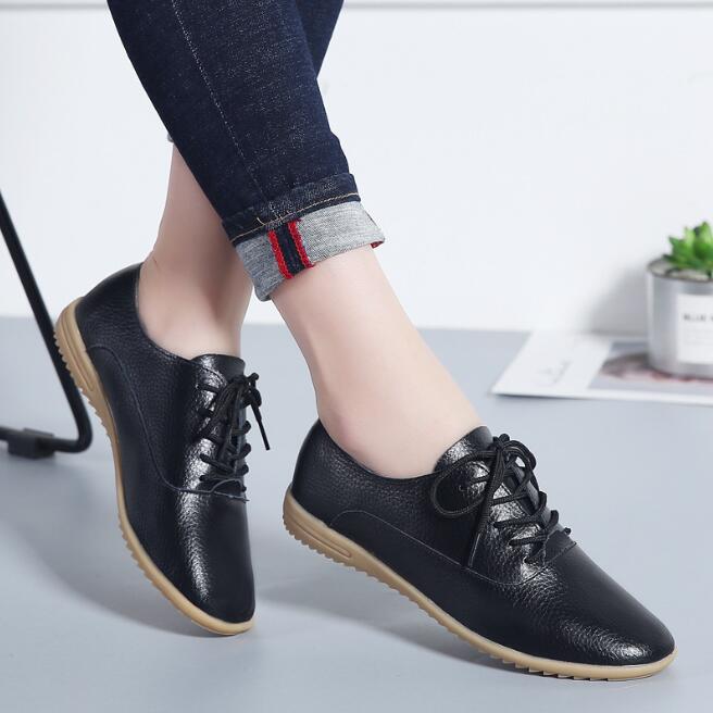 2025 New Women Flats Spring Autumn Woman Loafers Leather Female Shoes Lace Up Soft Comfortable Ladies Women's Shoes