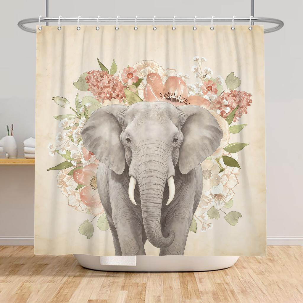 Jungle Animals Theme Bathroom Shower Curtain Deer Elephant Raccoon Decoration Waterproof Bathroom Polyester Curtain With Hooks
